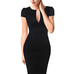 VfEmage Classic Black Bodycon Dress